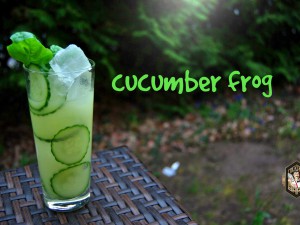 Ein Cucumber Frog-Cocktail mit Basilikumsirupg, Gin, Gurke und Wasabipaste.