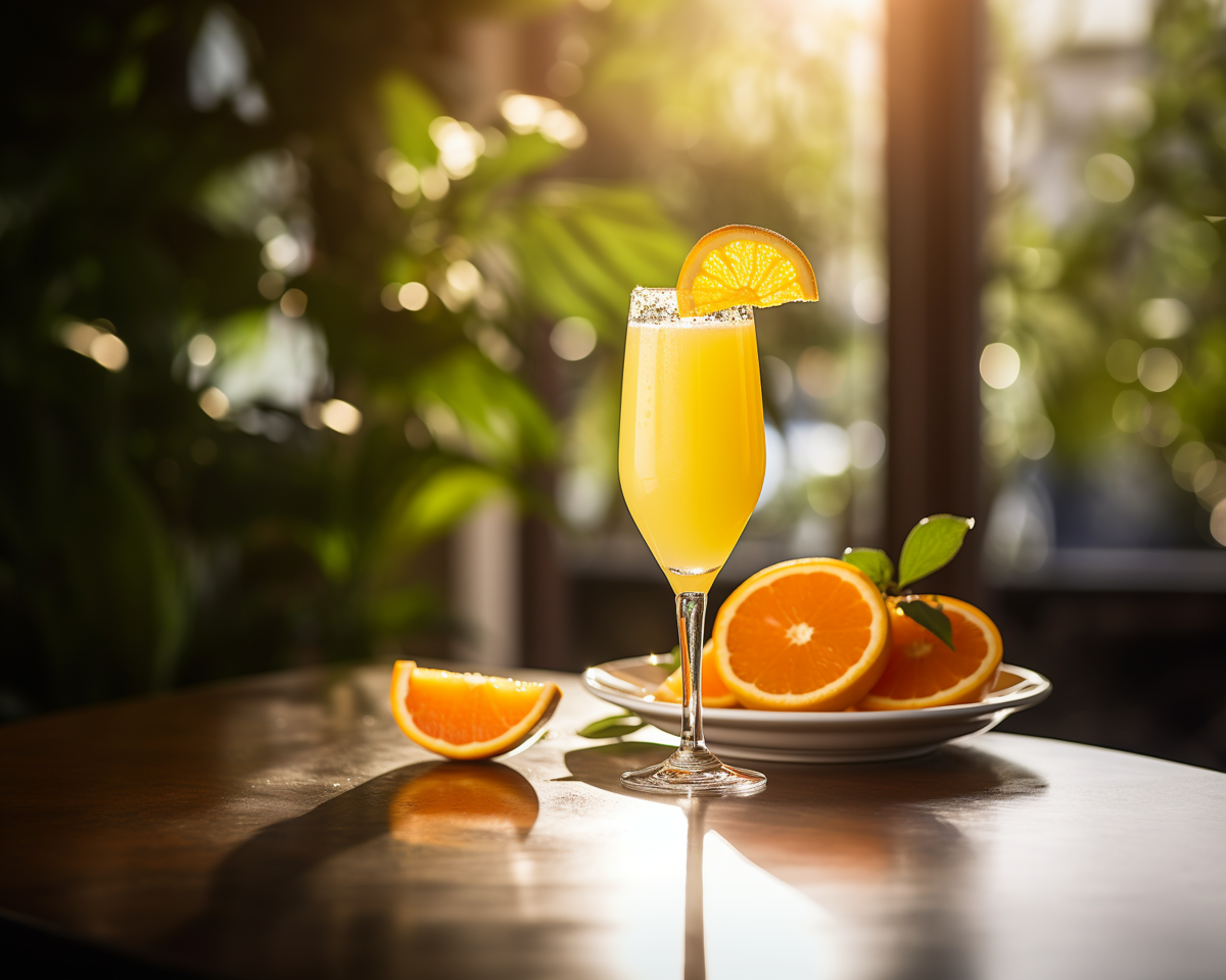 Ein Mimosa-Cocktail aus Orangensaft und Champagner.