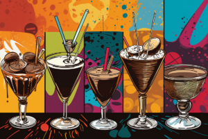 Diverse Cocktails mit Schokolade.