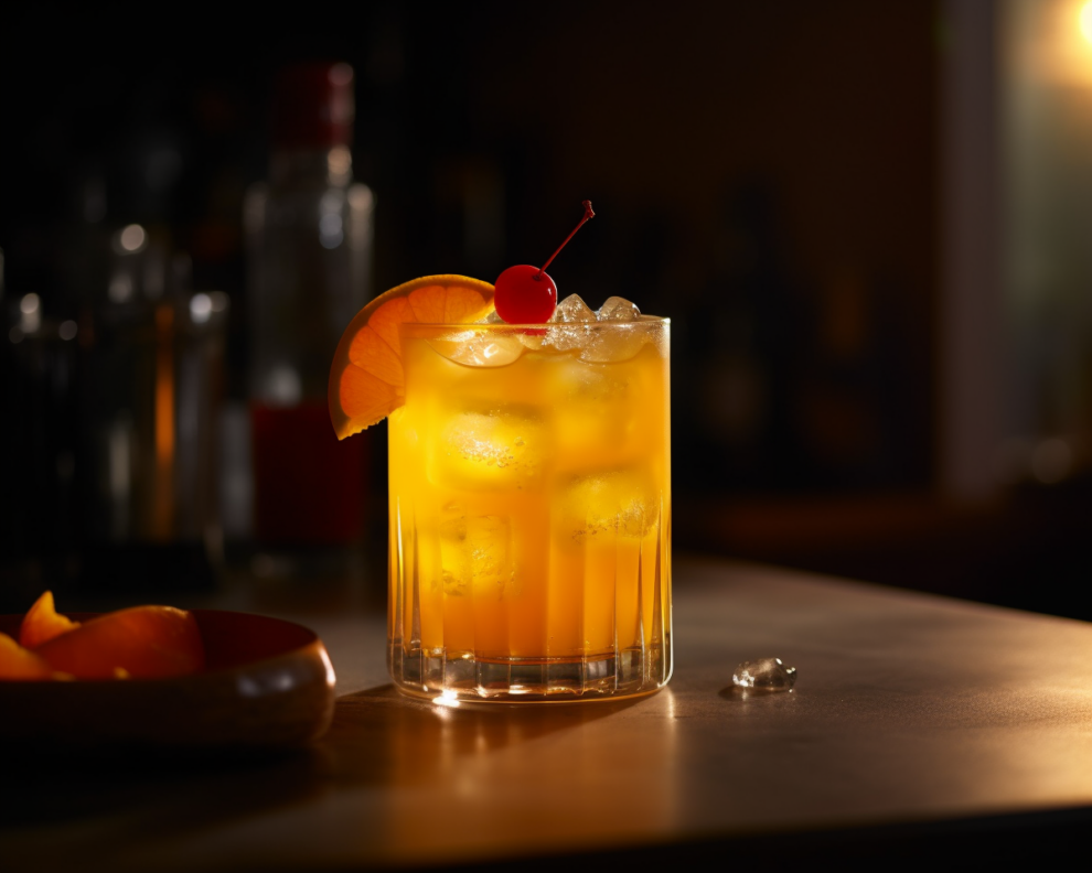 Ein Fuzzy Navel Cocktail aus Orangensaft und Pfirsichlikör.