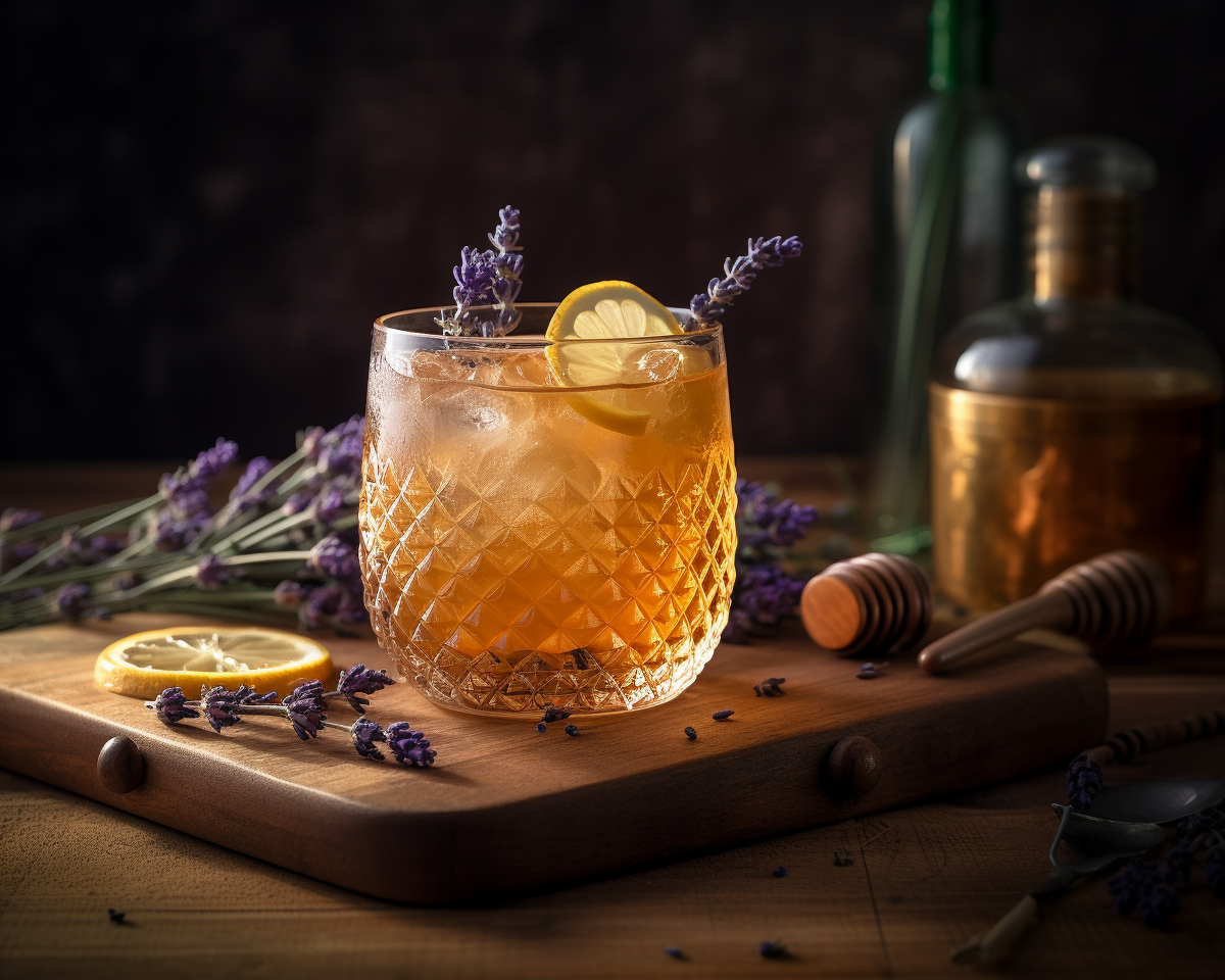 Ein Lavendel Honig Bourbon Cocktail.
