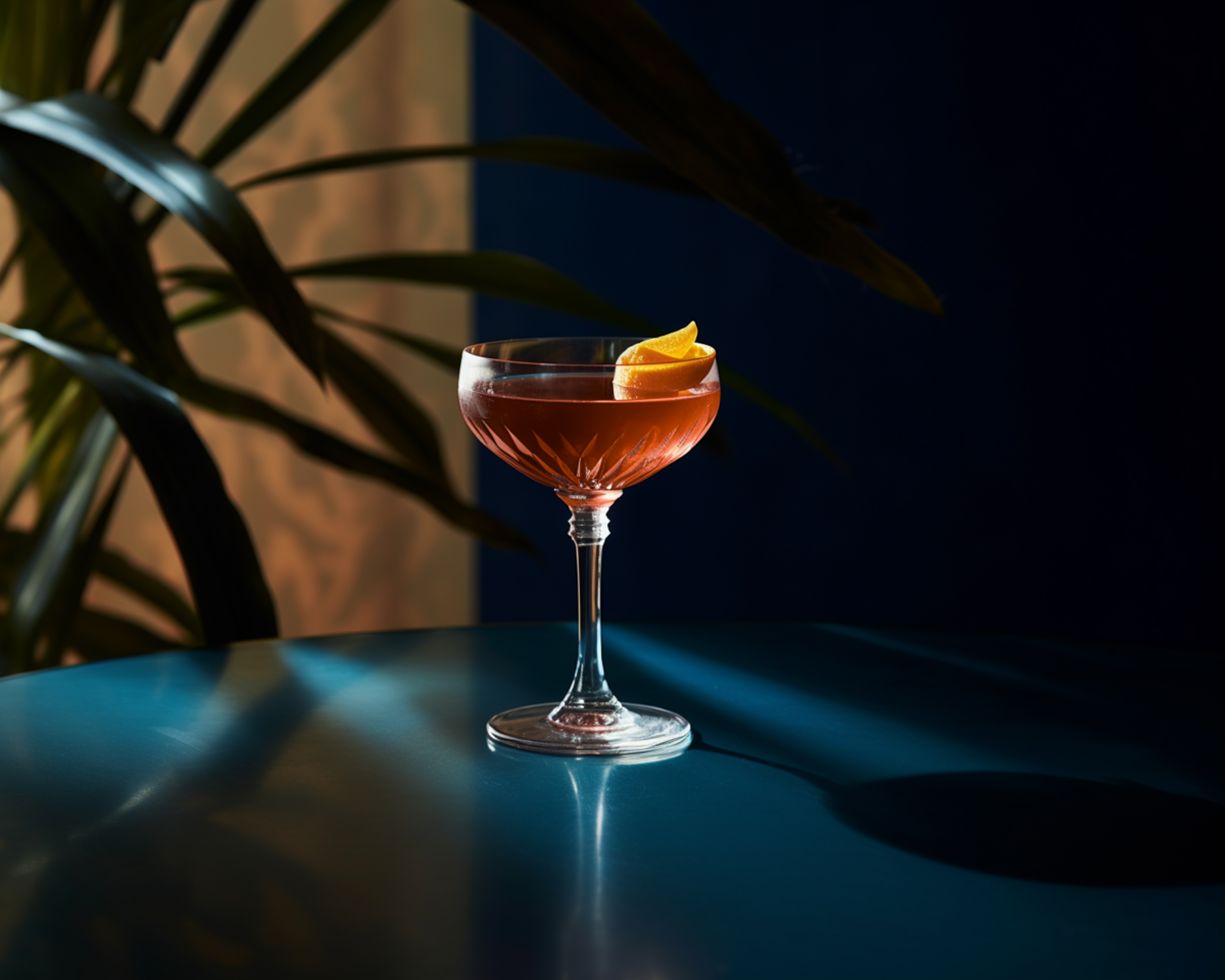 Ein Trident Cocktail mit Sherry, Cynar, Aquavit und Peach Bitters.