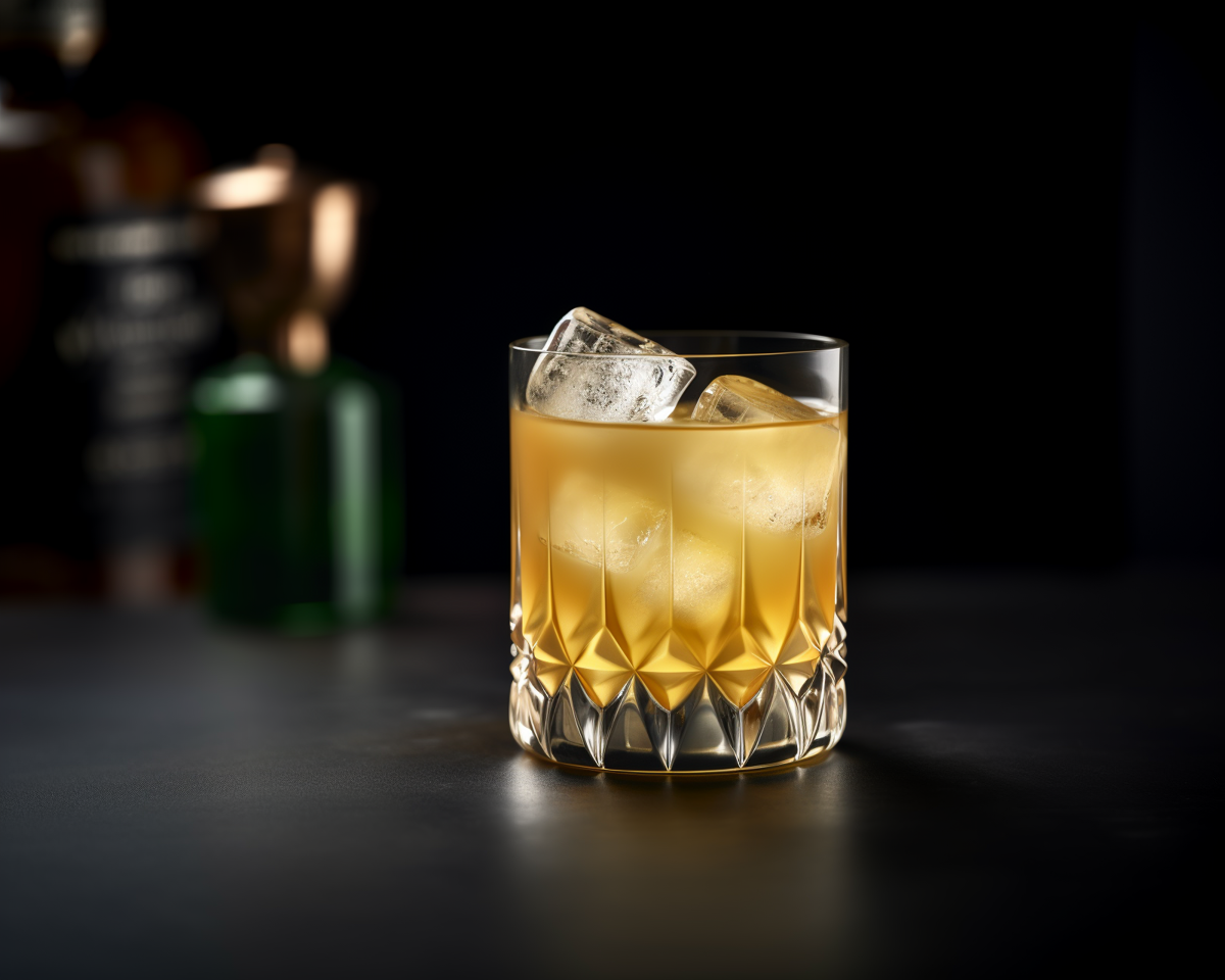 Ein Frangelico Sour Cocktail mit Frangelico-Likör, Zitronensaft, Bourbion Whiskey und Zuckersirup.