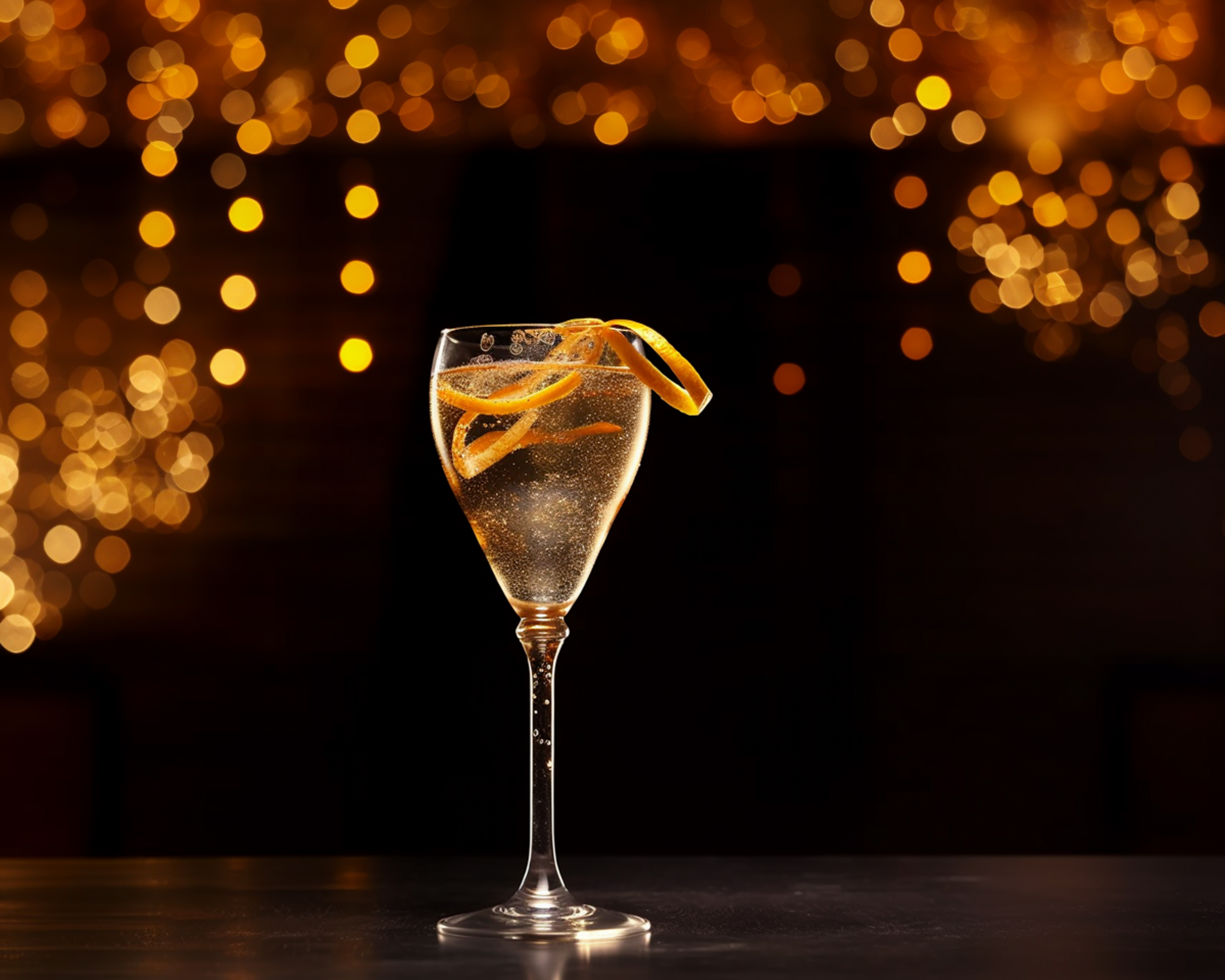 Ein Seelbach Cocktail aus Bourbon, Triple Sec, Champagner, Angostura Bitters und Peychaud's Bitters.