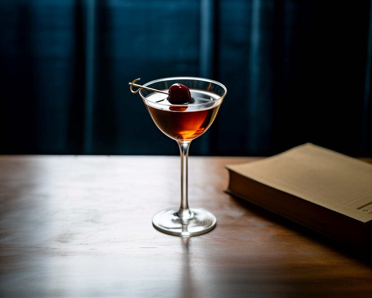 Ein Black Manhattan Cocktail mit Amaro, Rye Whiskey und Bitters.