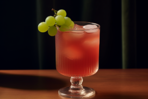 Ein Enzoni Cocktail, garniert mit weißen Trauben.