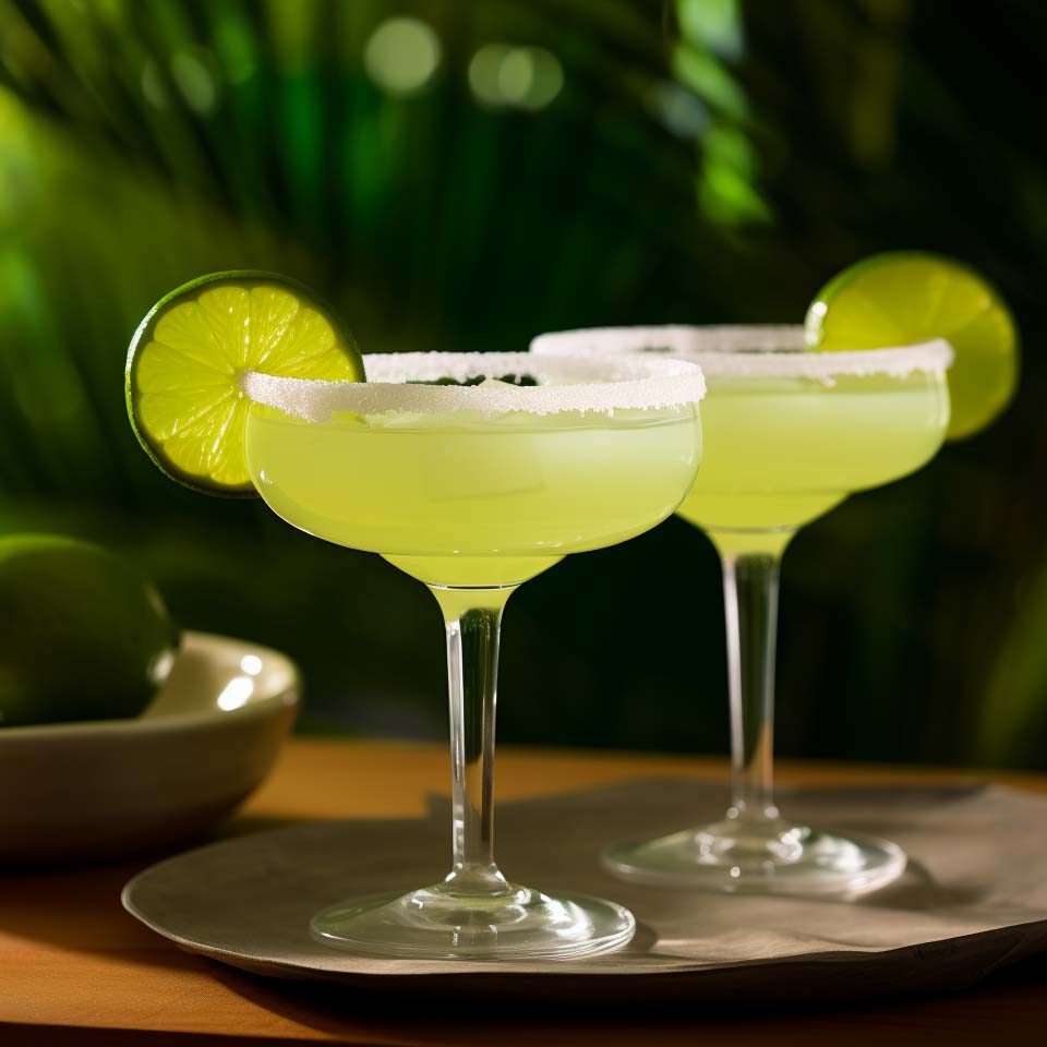 Ein leckerer Margarita-Cocktail mit Tequila, Triple Sec, viel Limette und Salzrand.