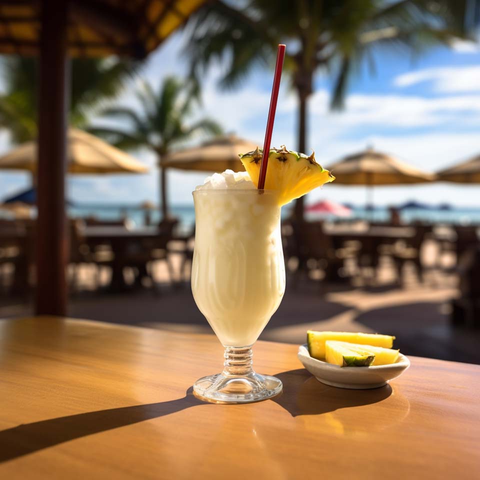 Eine Pina Colada mit Ananas und Cream of Coconut.