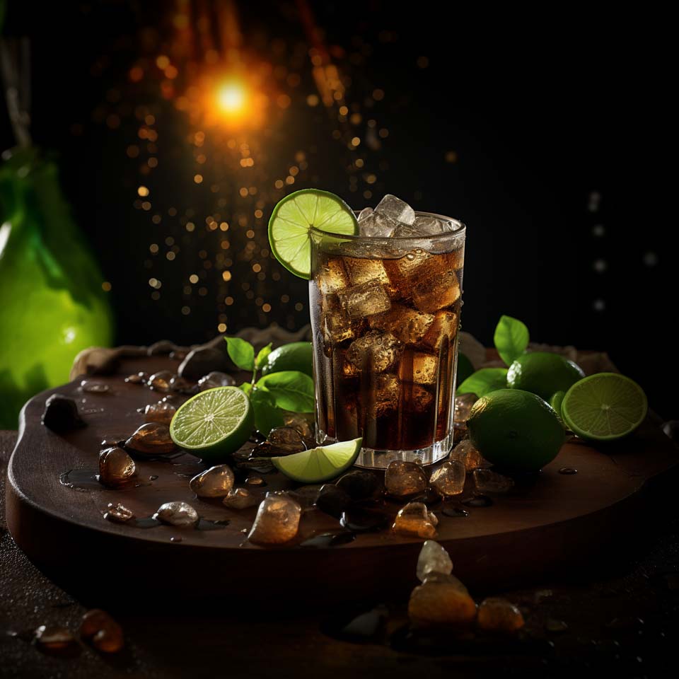 Ein Cuba Libre mit Rum, Cola, Limette.