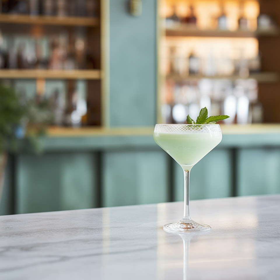 Ein Grasshopper Cocktail aus Creme de Cacano Blanc, Creme de Menthe und Sahne.