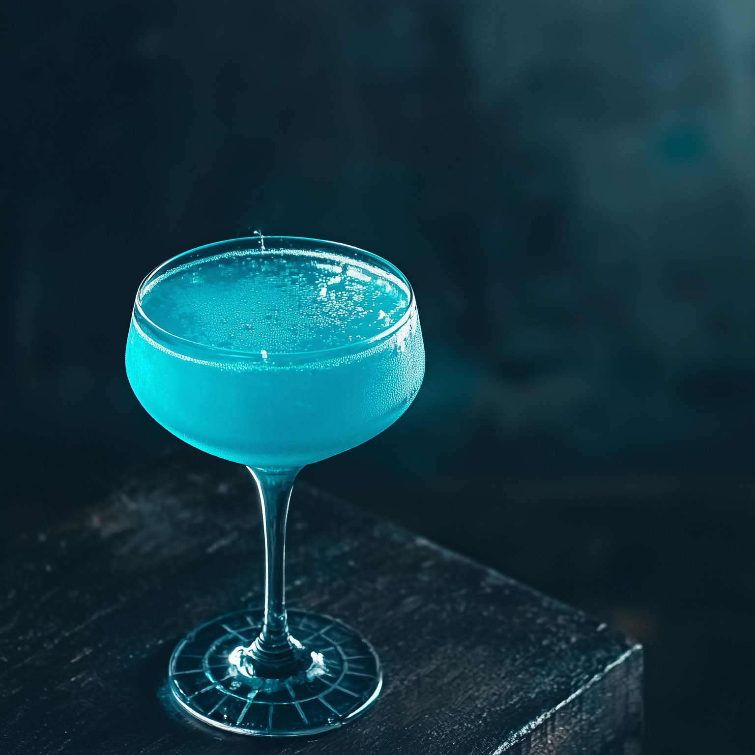 Ein Corpse Reviver No. Blue aus Dry Gin, Blue Curaçao, Lillet Blanc und Zitronensaft.