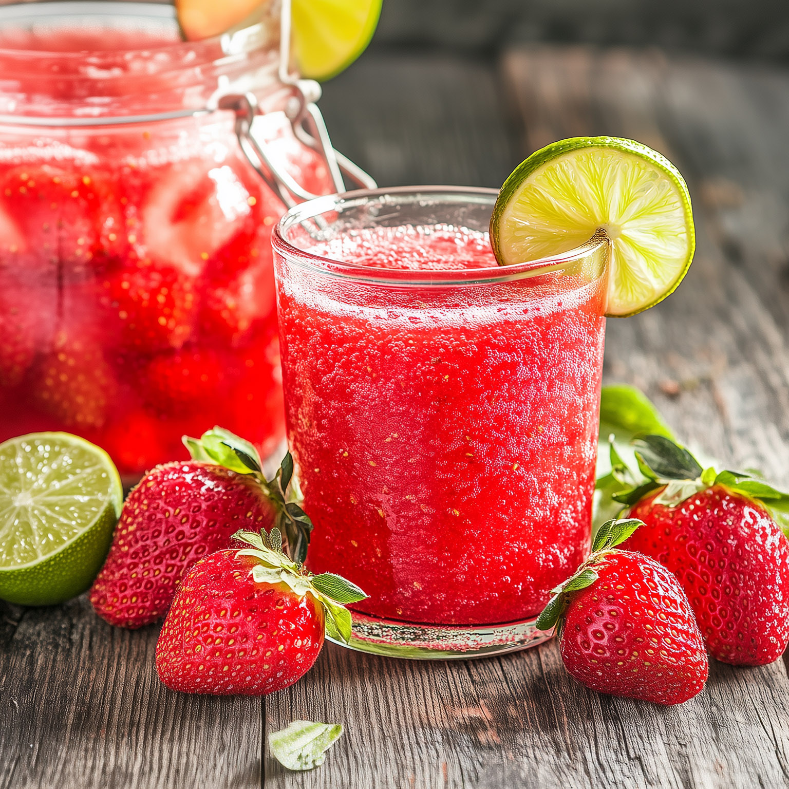 Erdbeerlimes aus Erdbeeren, Wodka und Zucker.